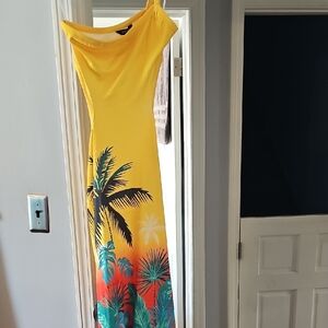 Chic Gold and Blue Cowl Neck Sleeveless Maxi Sundress